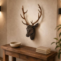 Modern Design Mosaic Deer Head Eye-Catching Deer Head Wall Decor Gold Finish Horn Wall Plaque Fade-Resistant for Living Room, Entryway