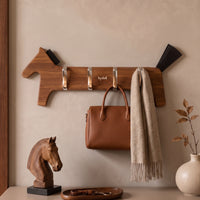 Horse Hook Rack Suction-Cup Wooden Hook Rack with Metal Hooks Rustic for Closet
