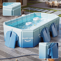 Rigid Foldable Pool with Toys Portable Rectangular Pool with Pump No-Inflation for Family, Kids, Backyard, Garden, Patio