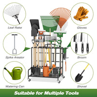 3-Tier Carbon Steel Garden Tool Storage Rack with Adjustable Feet