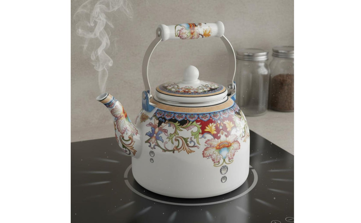 Enamel on Steel Kettle Easy to Clean Enamel Teapot Vintage Design Tea Kettle Non-Porous Surface Vintage Stovetop Teapot