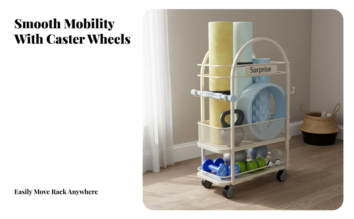 Exercise Mat Storage Cart With Wheels Exercise Mat Storage Rack Mobile Home Design Gym Wheeled Rack for Fitness Enthusiasts, Garage, Living Room