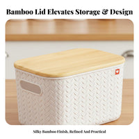 Storage Box with Bamboo Lid particleproof Organizing Basket Built-in Handles