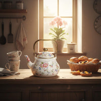 Enamel Teapot European Design Vintage Enamel Tea Kettle Stovetop Water Boiler Long-Lasting Floral Pattern Teapot Easy to Clean