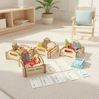 Grocery Store Toy Set Solid Wood Imitation Groceries Set with Crates Educational Pretend Supermarket for Preschoolers, Young Children, Playroom