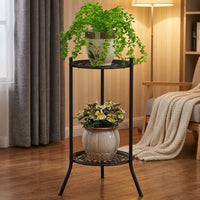 Corner Shelf and Plant Stand for Home Decor, 2 Tier Metal Plant Stands Indoor Display Stand, Tall Plant Pot Holder, Black Small Pot Stand 1 Pack