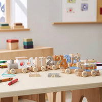 Pull-Along Toy Train Educational Wooden Train with Blocks Building Buildable for Toddlers, Playroom, Preschool