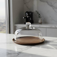 Wooden Cake Plate with Glass Cover Multifunctional Wooden Cake Display with Cover Serving Ware Handmade Servingware for Caterers