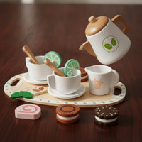 Wooden Tea Set Smooth Tea Set with Tray Realistic Pretend Play Food Kitchen Accessories for Preschoolers, Playroom