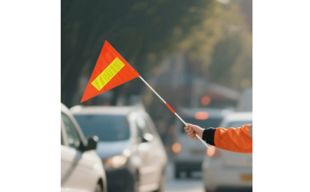 2 Pieces Handheld Flag with Pole High-Visibility Reflective Flag Orange Flagpole for Construction Areas, Roadside Emergencies, School Crossings