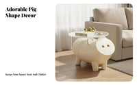 Cute Design Pig Shaped Side Table Multi-Functional Cartoon Pig End Table Space Saving Creature Storage Ottoman Stable Load-Bearing for Families, Toddlers, Living Room, Bedroom, Playroom, Nursery