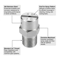 1/4 Inch Stainless Steel Flat Nozzle, Pressure Spray Nozzle, HVVL Flat Spray Head for Cleaning, Uniform Spray Pattern Industrial Nozzle