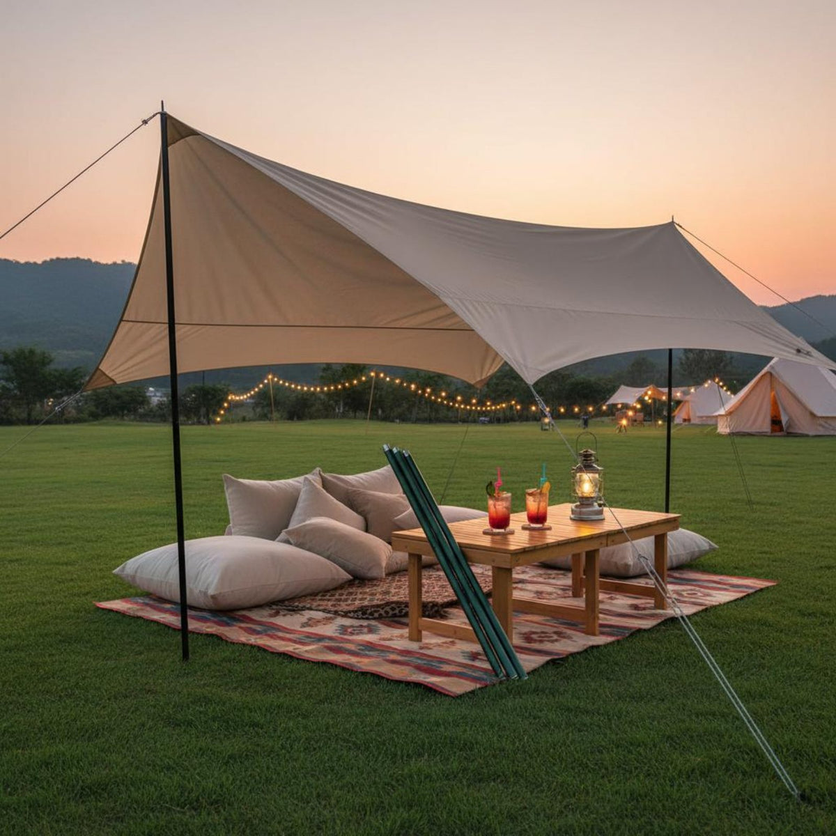 2 Pieces Aluminum Tent Pole Anodized Surface Tarp Support Pole Awning Support Rod Portable Telescoping Tarp Poles Lightweight