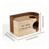 Cat Scratcher Bed Wooden Cat Lounge with Scratcher Curved Furniture for Cats, Kittens, Living Room, Home
