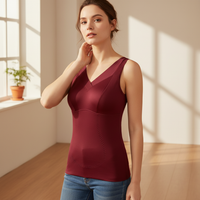 Women's V-Neck Thermal Camisole with Built-in Bra Pads, Silk-Blend Brushed Warm Base Layer