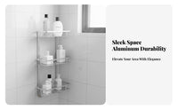 No-Drill Installation Adhesive Shower Basket Waterproof 2-Tier Corner Shelf Rustproof Bathroom Accessory Space-Saving for Renters, Homeowners, Students, Restroom, Dorm Room, Kitchen