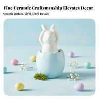 Minimalist Design Bunny in Eggshell Statue Charming Rabbit in Egg Decoration Cute Poses Easter Bunny Ornament Stable Base for Collectors, Shelf, Desktop, Office