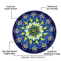 Suede Meditation Mat for Floor Sitting, Round with Mandala Pattern Rubber for Prayer, 55 Inch Diameter