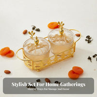 Luxury Design Gold Snack Bowl Tray Set Compartmentalized Divided Appetizer Platter Multi-Purpose Divided Relish Dish with Spoons Safe for Food for Living Room, Coffee Table, Entertaining Guests, Parties