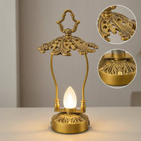 Table Lamp with Frosted Bulb Vintage-Style Lantern with Handle Hollow-Carved Ambient Light for Desk, Bar