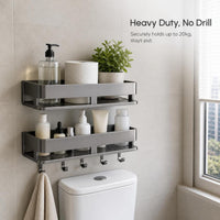 Cream Style Bathroom Shelf Wall-Mounted No-Drill Toilet Washbasin Storage Rack with Hooks