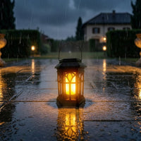 Flame-Effect Lantern with Carrying Handle Decorative Hanging Solar Lantern Weatherproof Portable for Courtyard