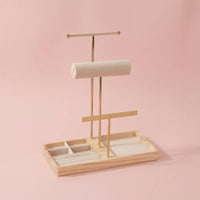 T-Shaped Jewelry Stand Padded Jewelry Display Organizer Necklace Organizer Rack Wooden Base Bracelet Holder Metal Frame