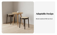 Mortise and Tenon Joint Stackable Round-Top Stool Vintage Design Stackable Woven Top Stool Space-Saving Backless Chair Multi-Purpose for Cafe Owners, Party Hosts, Dining Room, Kitchen, Bedroom, Entryway