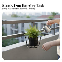 Hanging Design over-the-Railing Plant holder Space-Saving Balcony Rack Easy Installation blossom Pot Holder Sturdy Build for Apartment Dwellers, Gardeners, residents, Windowsill, Fence, Porch, Patio