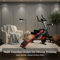 Resistance Multifunctional Exercise Bike Quiet Operation Stationary Bike Sit-up Bench Space Saving All-in-Single Home Workout Machine Adjustable Seat and Backrest for Men, Women