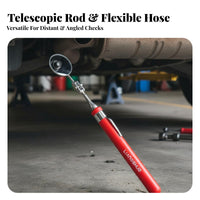 Telescopic Inspection Mirror Adjustable Reach Under Vehicle Inspection Mirror Distortion-Clear Reflection Ergonomic Grip Handle