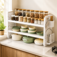 Modern Kitchen Rack, Desktop Rack, 2-Tier, Seasoning Rack, Spice Rack, 60cm Width, Metal, White, Storage