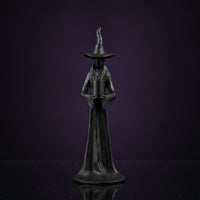 Gothic Tabletop Witch Statue Spooky Standing Witch Figure Dark Fantasy Statue with Tree Root Robe Mystical for Mantels