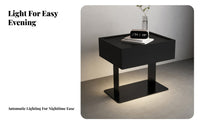 Minimalist Design Single-Drawer Cabinet with Plate Base Italian aesthetic Nightstand Motion detector Light Bedside Table Sturdy Frame for Homeowners, Apartment Dwellers, Students, Small Spaces, Hallpath, Home Office