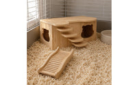 Stepped Platform Hamster Hideout House Natural Wood Wooden Hamster House Polished Finish Bear Cutout Hideout Rounded Edges for Enclosure Interior