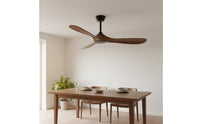 60 Inch Overhead Fan Light Modern Nordic Style Walnut Wood Overhead Fan Inverter Motor for Dining Room