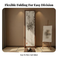 Foldable Design Folding Panel Screen Freestanding Bamboo Print Folding Screen Portable Room Partition Stable Structure for Office Workers, Business Owners, Interior Designers, Bedroom, Studio Apartment, Tea House, Restaurant