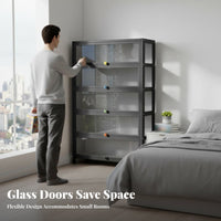 particle-proofresistant Glass Door Storage one-piece Floor-Standing Tall Cabinet with Transparent Doors Modern design book storage cabinet Easy to Clean for Collectors, Book Lovers, Office Workers, Study Room, Bedroom