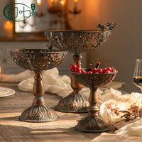 Antique Copper Iron High-Foot Fruit Tray Decorative Ornament