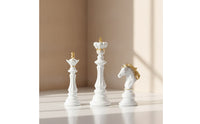 3 Pieces Resin Chess Golden-Accented-Accented Chess Figurines Decorative Tabletop Sculpture for Collectors, Modernists, Living Room, Office, Bookshelf