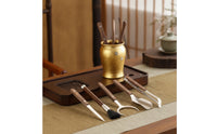 Gold-Toned Tea Ceremony Utensil Holder Metal Tea Tool Holder Textured Utensil Organizer Decorative