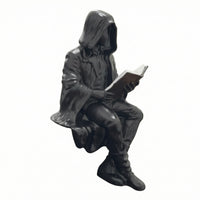 Decorative Cloaked Figure Figurine Fantasy Figurine with Book Detailed Gothic Statue Collectible for Reading Nook