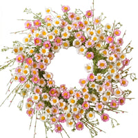 Pink and White-Petaled Flower Wreath Realistic Artificial Blossom Wreath Decorative Home Decor for Front Door