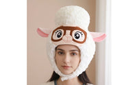 Sheep Head Hat with Glasses Soft Cartoon Sheep Hat Headwear Fancy Dress Headpiece Oversized for Cosplayers, Costume Parties