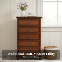 Distressed Finish 5-Drawer Storage Chest Vintage & design 5-Drawer upright Cabinet North American Design vertical chest of drawers Large Capacity for Interior Decorators, homeowners, Adults, Bedroom, Hallway