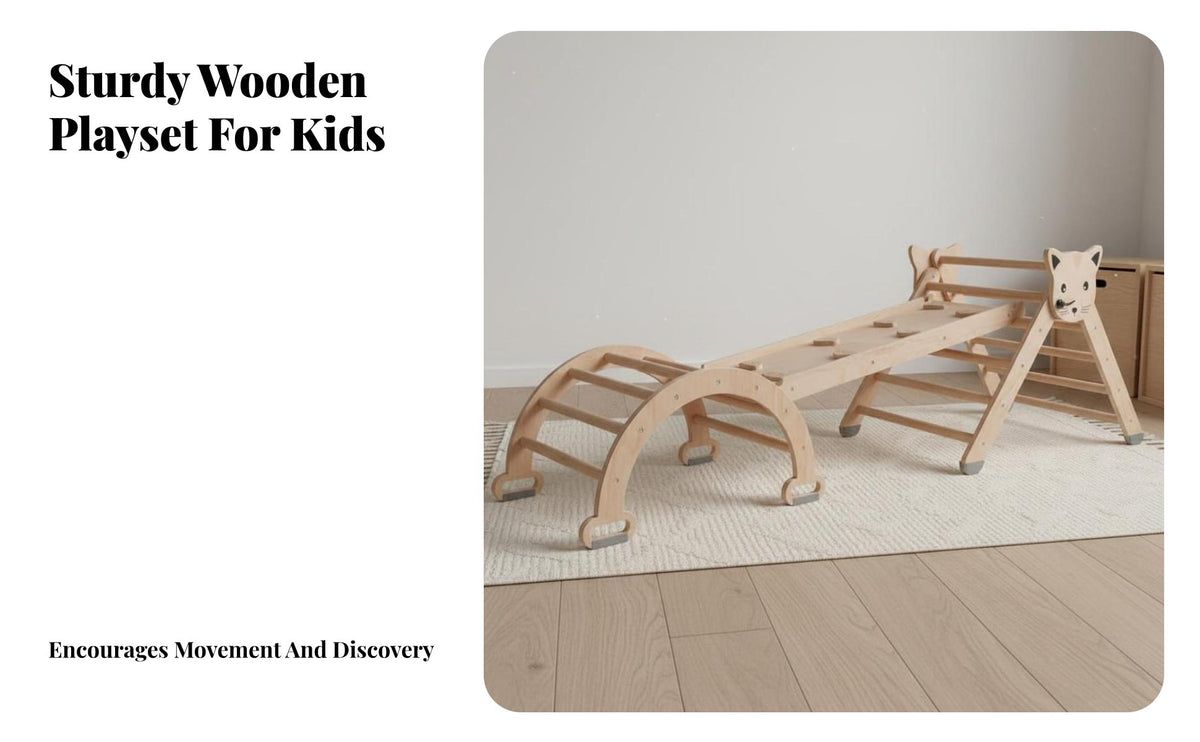 3 Pieces Wooden Climbing Playset Solid Wood Construction Child-Centered Climbing Playset Multi-Functional Child-Centered Climber Set for Indoor, Home