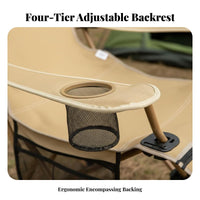 Foldable Design Adjustable Reclining Lounger High Back Support Reclining Camp Lounger with Footrest Heavy Duty Folding Chair Breathable for Campers, Beachgoers, Anglers, Camping, Restping, Beach, Fishing