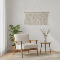 Cotton Woven Curtain with Rod Leaf Pattern Macrame Curtain Fringe Macrame Panel Decorative for Doorway