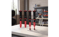 4 Pieces Heavy-Duty Coilover Chassis System Kit Steel Coilover Kit Red and Black Spring Shock Absorber Sporty for Car Enthusiasts, DIY Mechanics