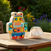 Interactive Robot Busy Board Educational Wooden Robot Toy Educational Busy Board with Switches Handheld for Toddlers, Preschoolers, Airplane, Classroom